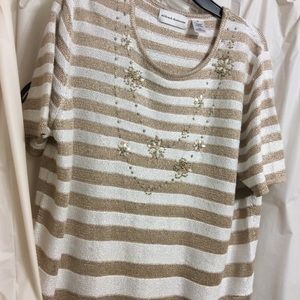 Tan & white stripped embellished summer sweater
